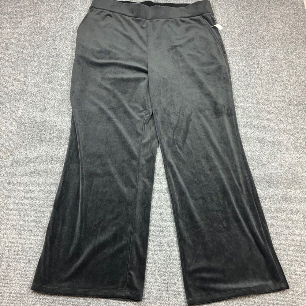 Cable & Gauge Black Velour Wide Leg Lounge Pants XL Soft Velvet High Rise Pocket